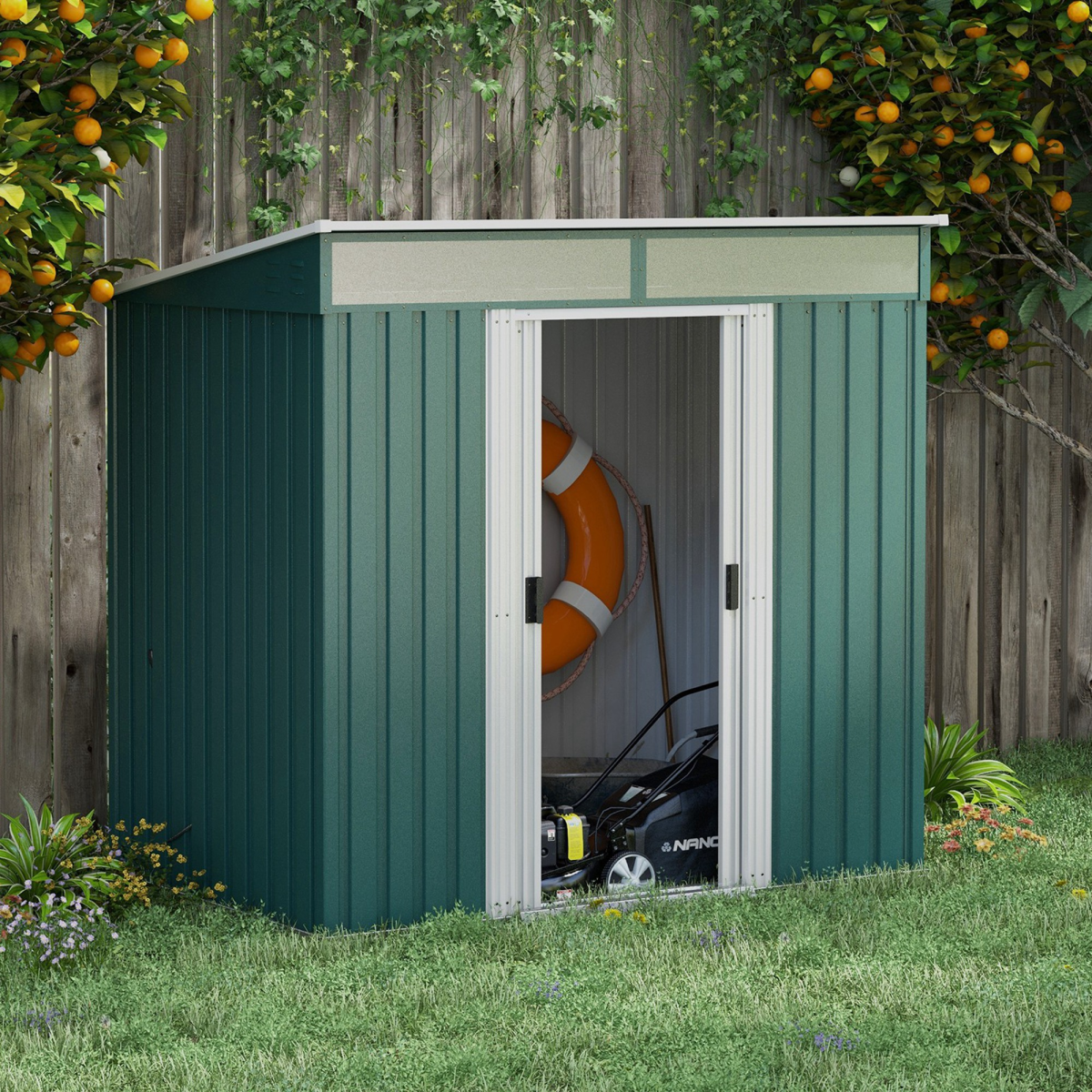 6.5x4FT Garden Shed with Foundation Lockable Metal Tool Shed Green