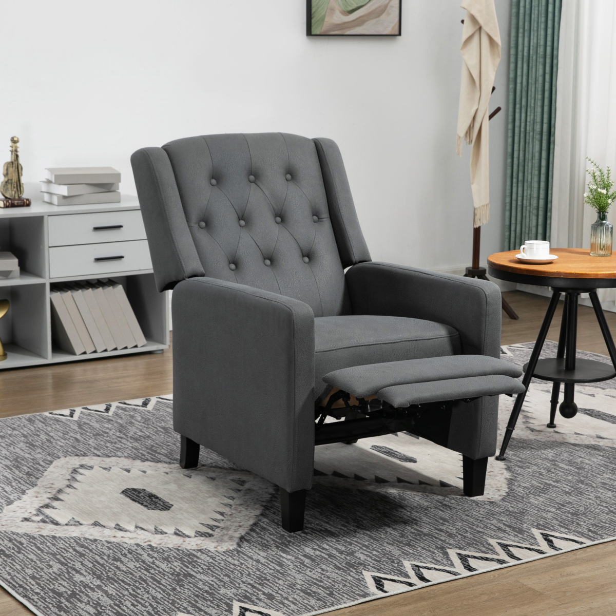 Button Tufted Microfibre Cloth Recliner Armchair for Living Room, Grey