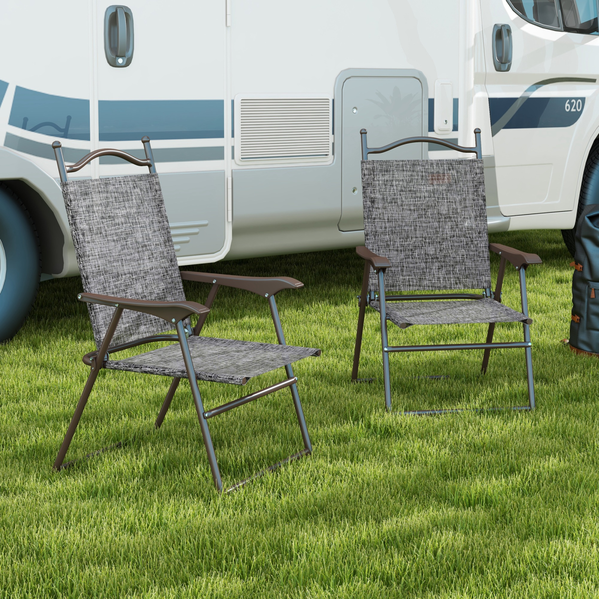 Folding Chairs Set with Armrest, Breathable Mesh Fabric Seat, Grey