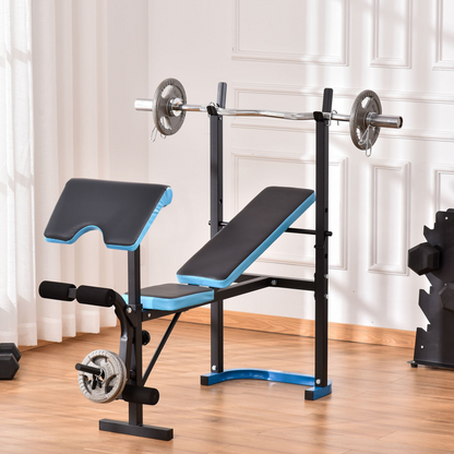Adjustable Weight Bench with Leg Developer Barbell Rack for Home Gym