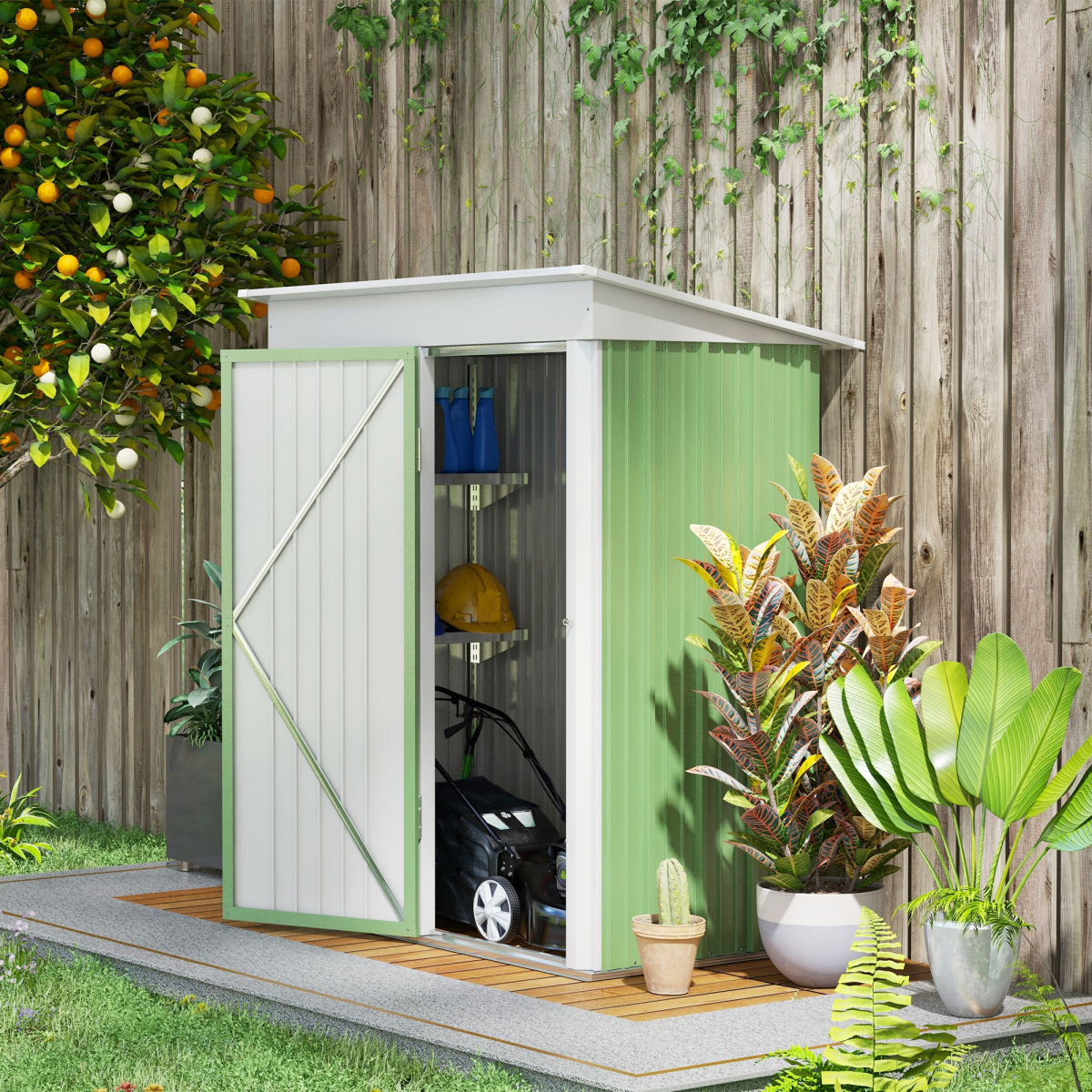 Steel Garden Shed, Small  Lean-to Shed for Bike Tool, 5x3 ft, Green