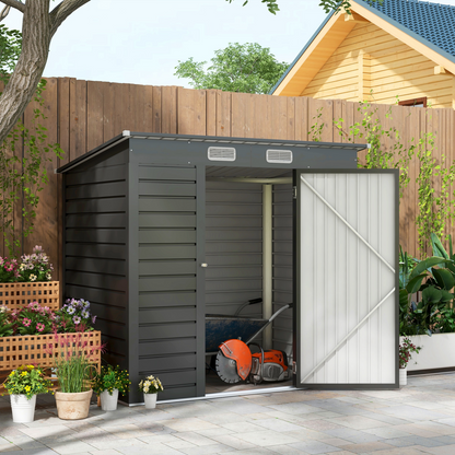 6.3 x 4.3FT Galvanised  Metal Garden Shed with Lockable Door, Grey