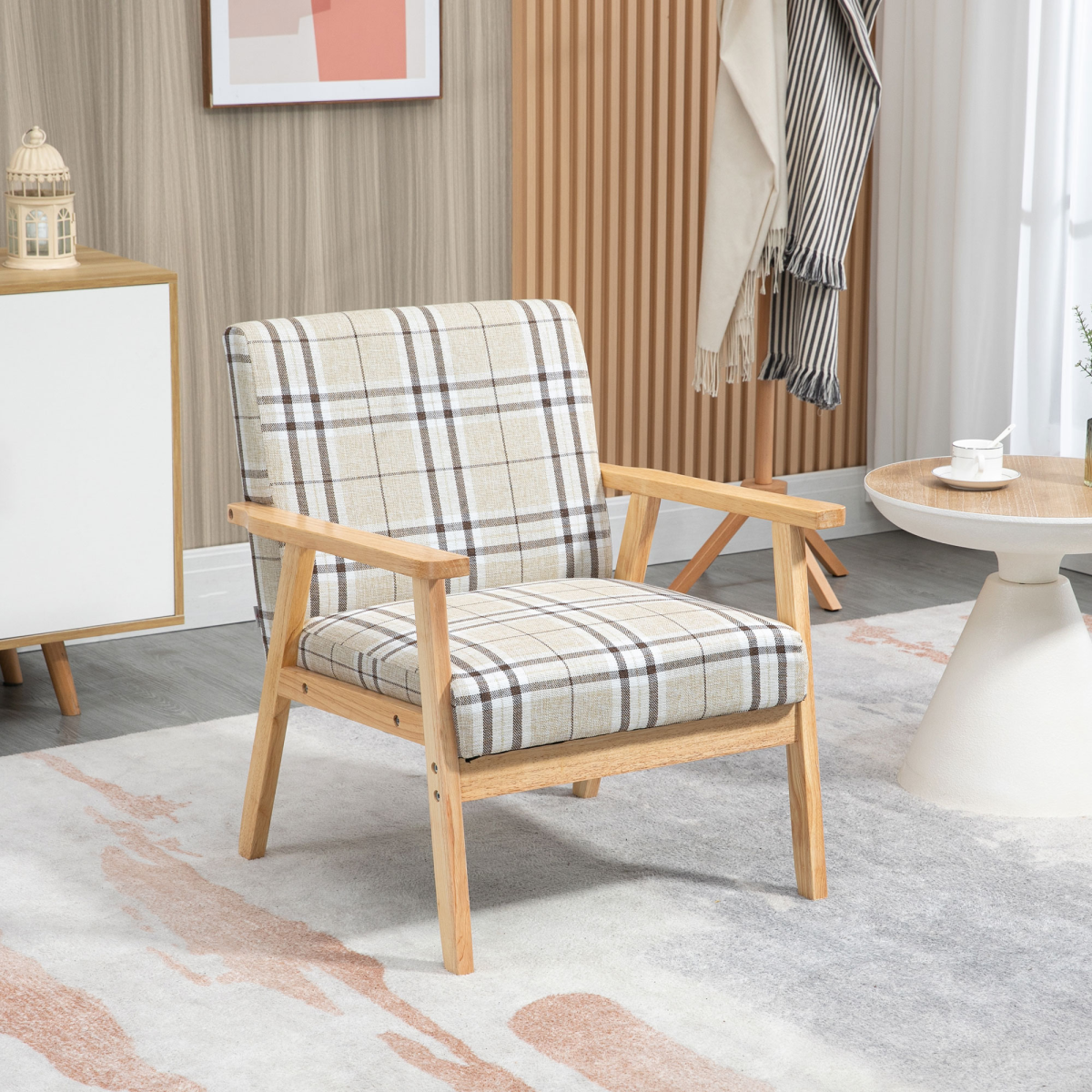 Modern Accent Chairs Upholstered Linen-Feel Living Room Chair Beige