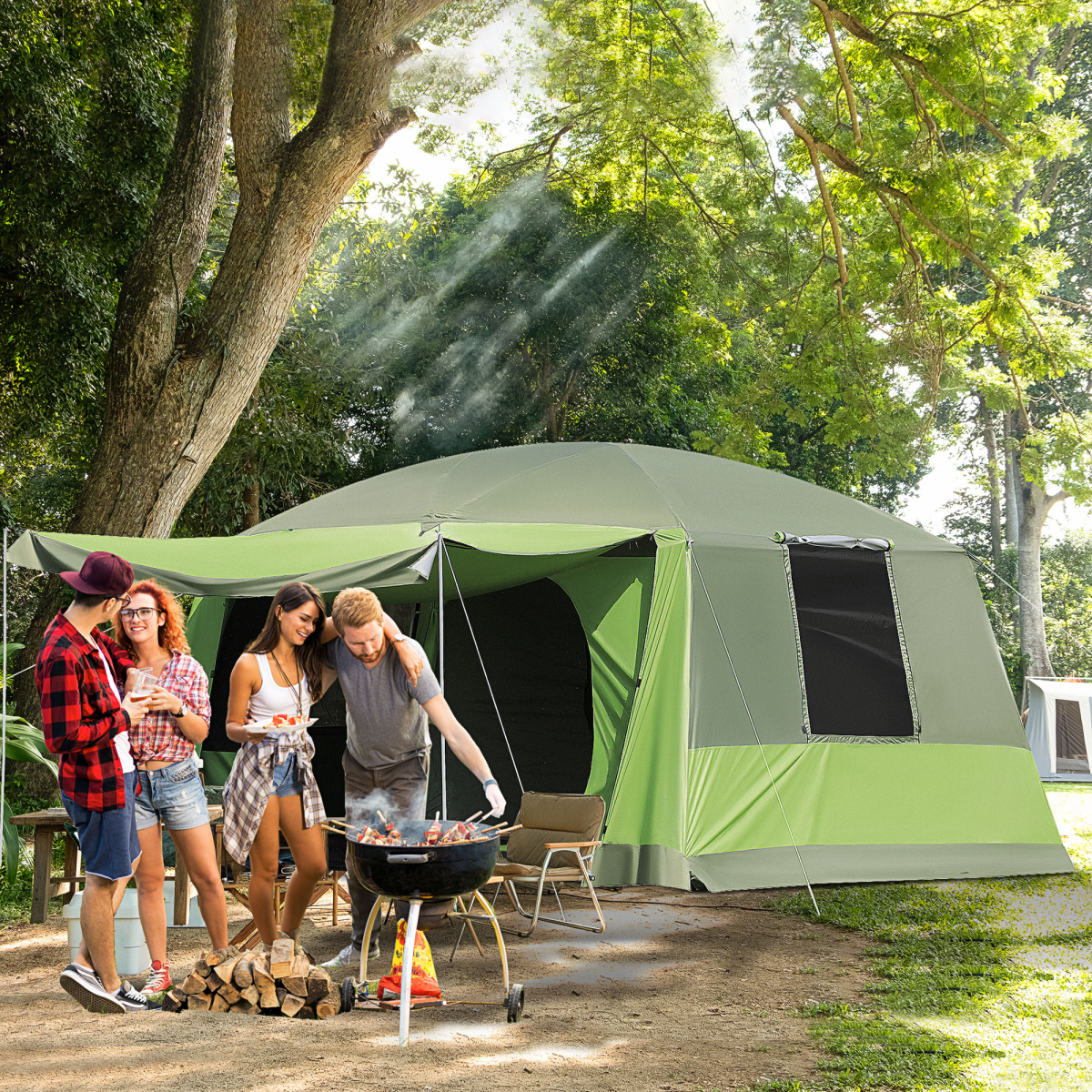 Two Room Dome Tent Camping Shelter w/ Porch and Portable Carry Bag