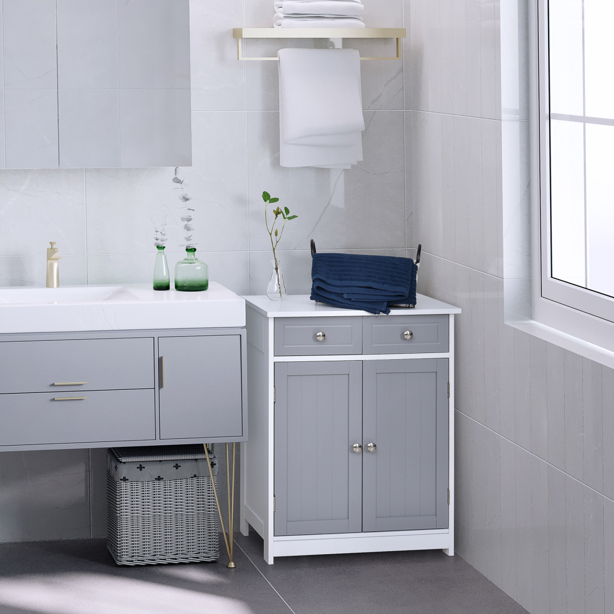 MDF 2-Drawer Bathroom Cabinet Bathroom Freestanding Cabinet Grey