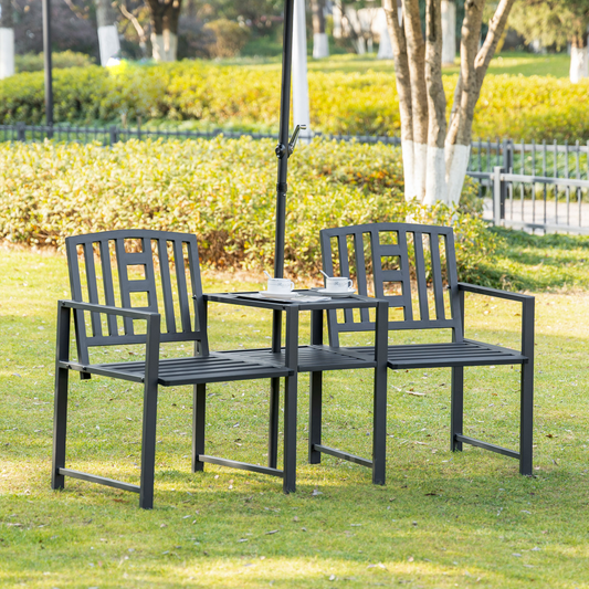 Garden Chair Bench Loveseats w/Coffee Table Slatted Design Patio Yard 2 Seat