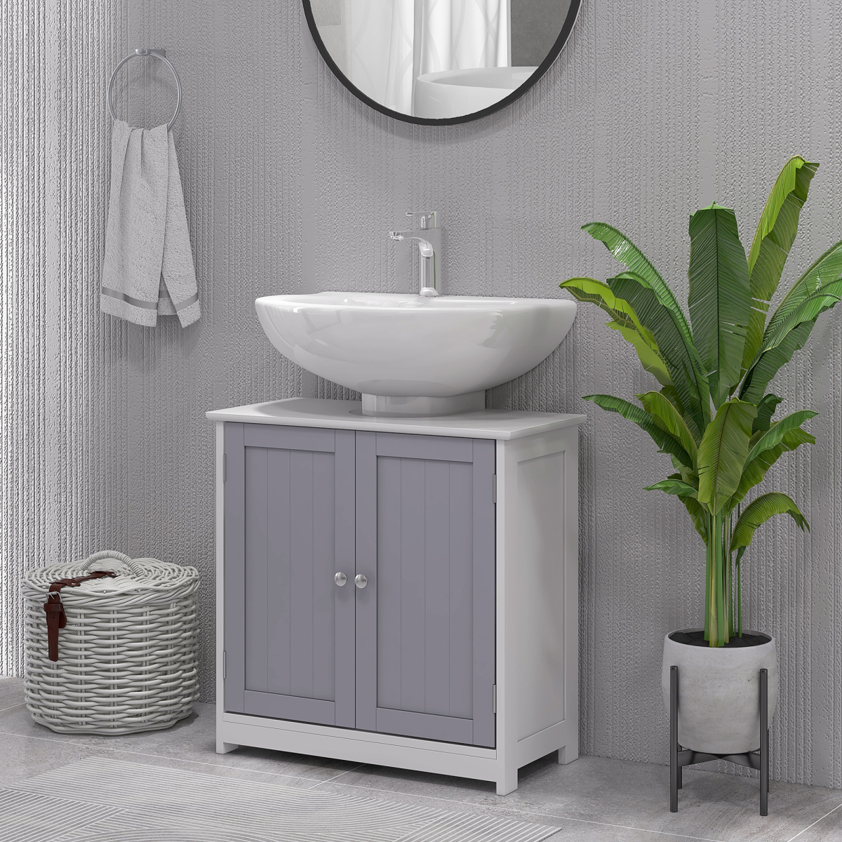 Under-Sink Storage Cabinet w/ Adjustable Shelf Grey White 60x60cm