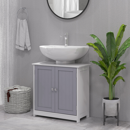 Under-Sink Storage Cabinet w/ Adjustable Shelf Grey White 60x60cm