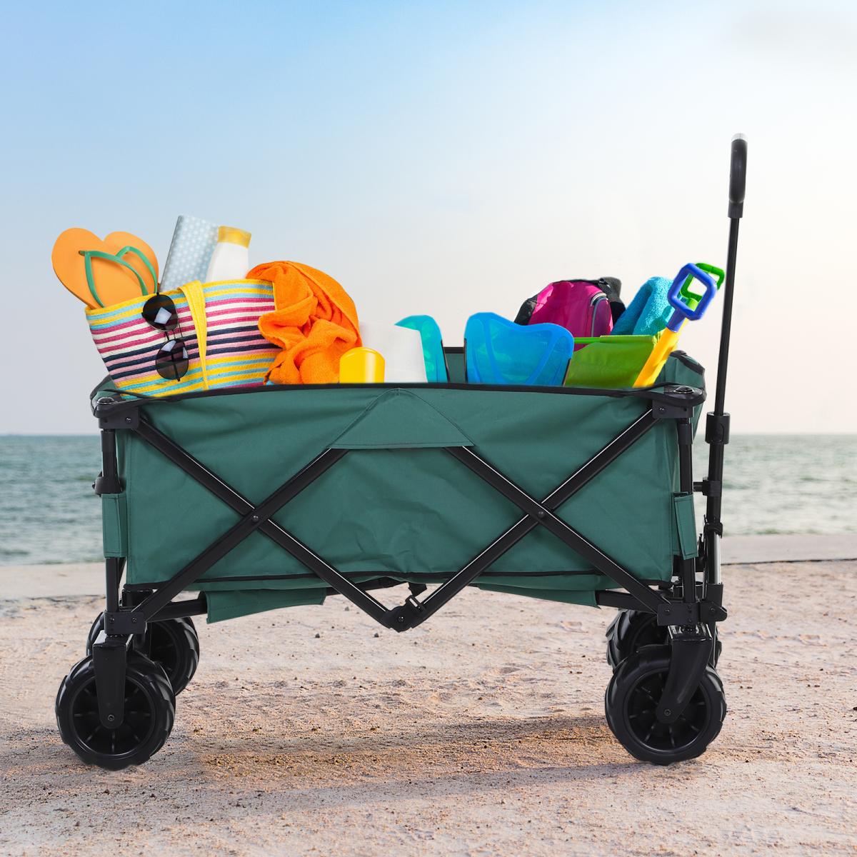 Outdoor Cart Folding Cargo Wagon Trailer Beach w/ Telescopic Handle
