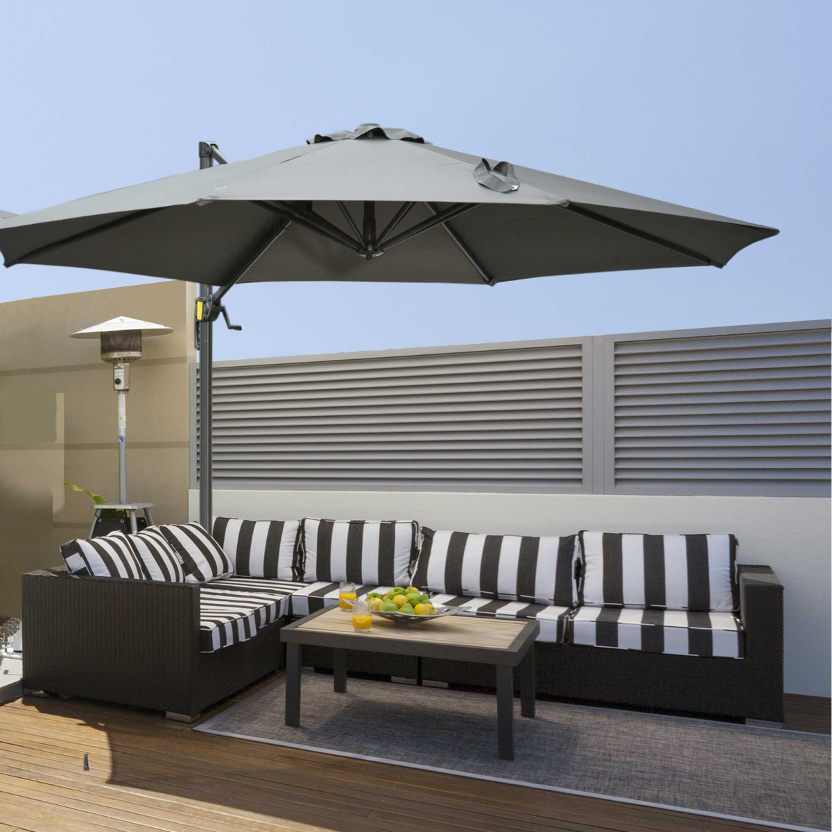 3m Patio Offset Parasol Roma Umbrella Cantilever Dark Grey