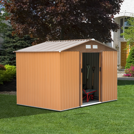 9 x 6 ft Khaki Metal Garden Storage Shed