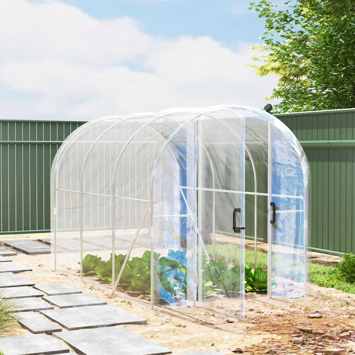 3 x 2 x 2m Polytunnel Greenhouse with Door, Galvanised Steel Frame