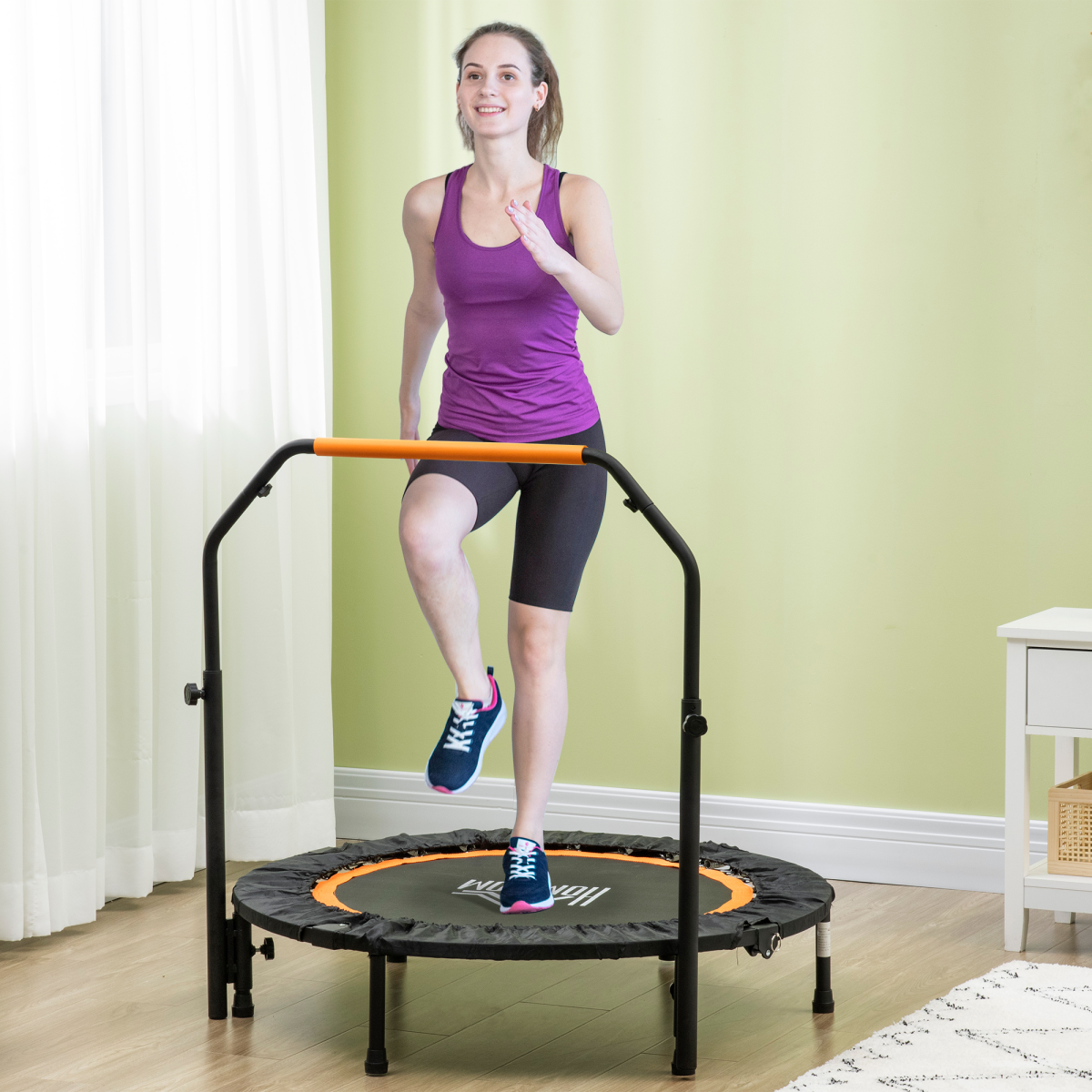 40" Foldable Mini Fitness Trampoline Rebounder Adjustable Foam Handle