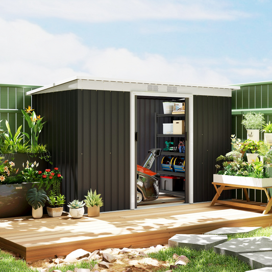 9 x 4ft Metal Garden Storage Shed Grey
