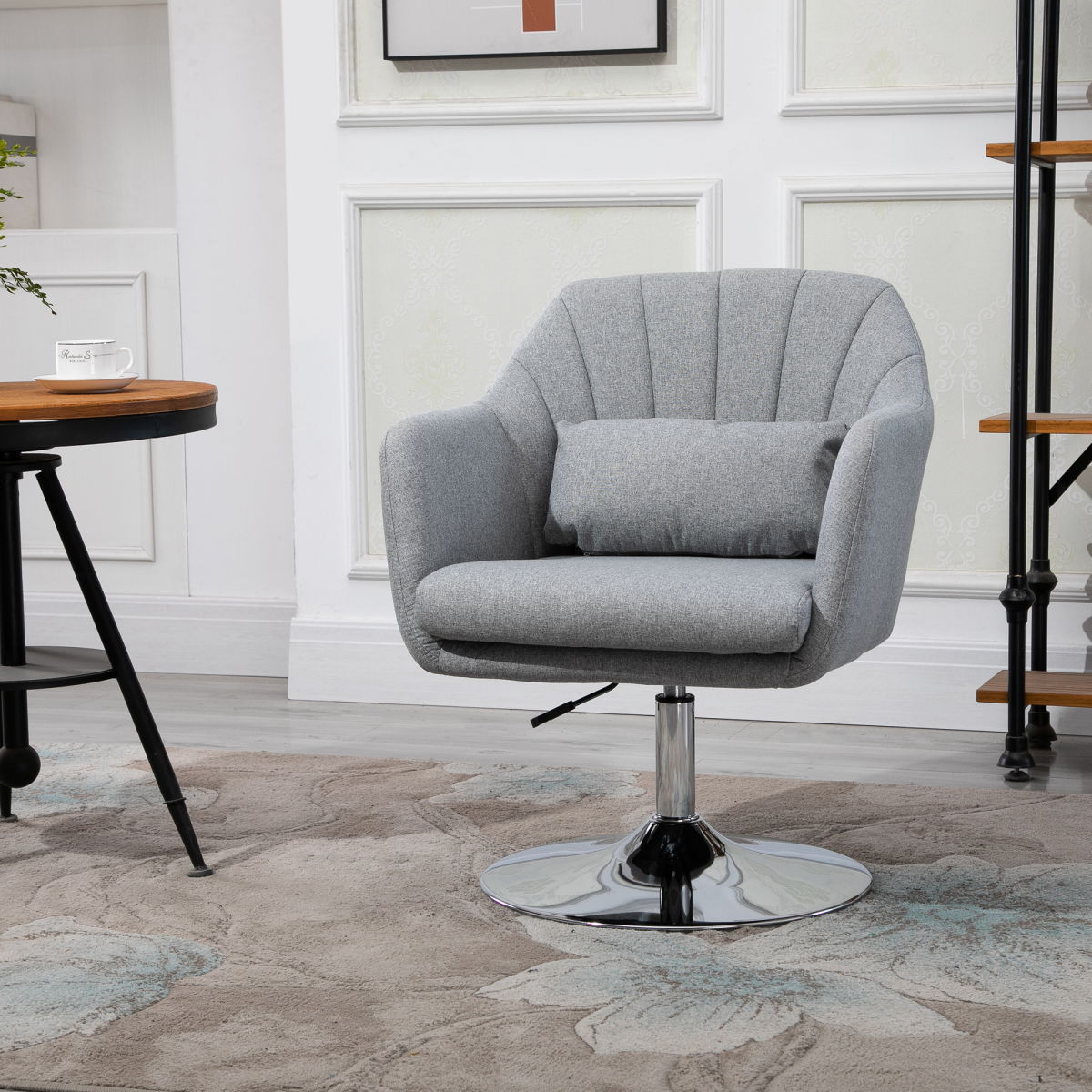 Stylish Retro Linen Swivel Tub Chair Steel Frame Cushion Seat Light Grey