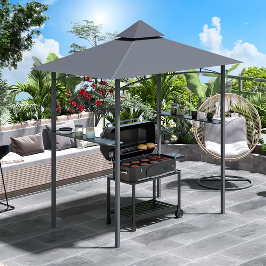 Double-Tier BBQ Gazebo Grill Canopy Barbecue Grey 2.5M 8ft