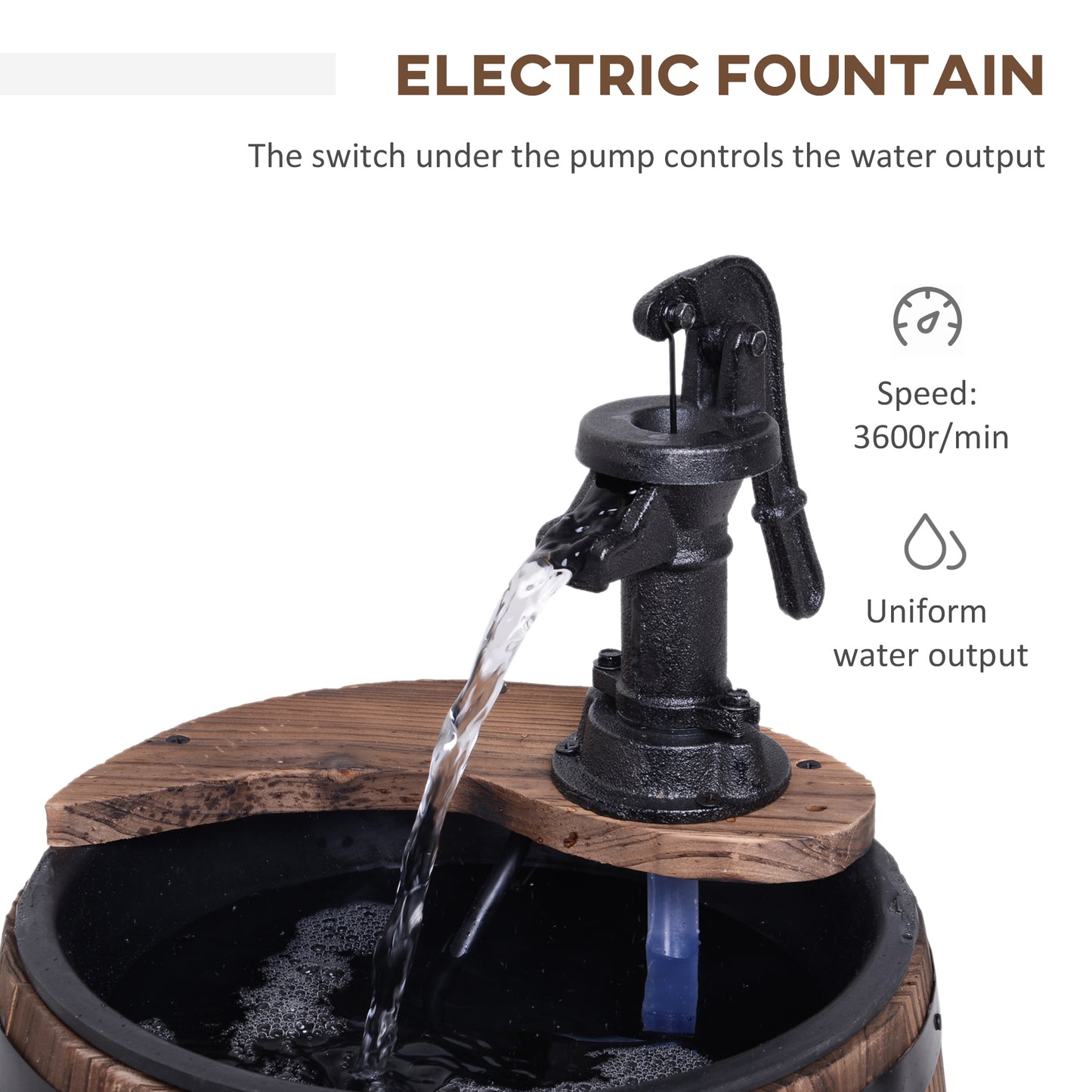 Wood Barrel Pump Garden Fountain Water Feature Flower Planter Stand New