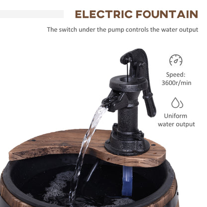 Wood Barrel Pump Garden Fountain Water Feature Flower Planter Stand New