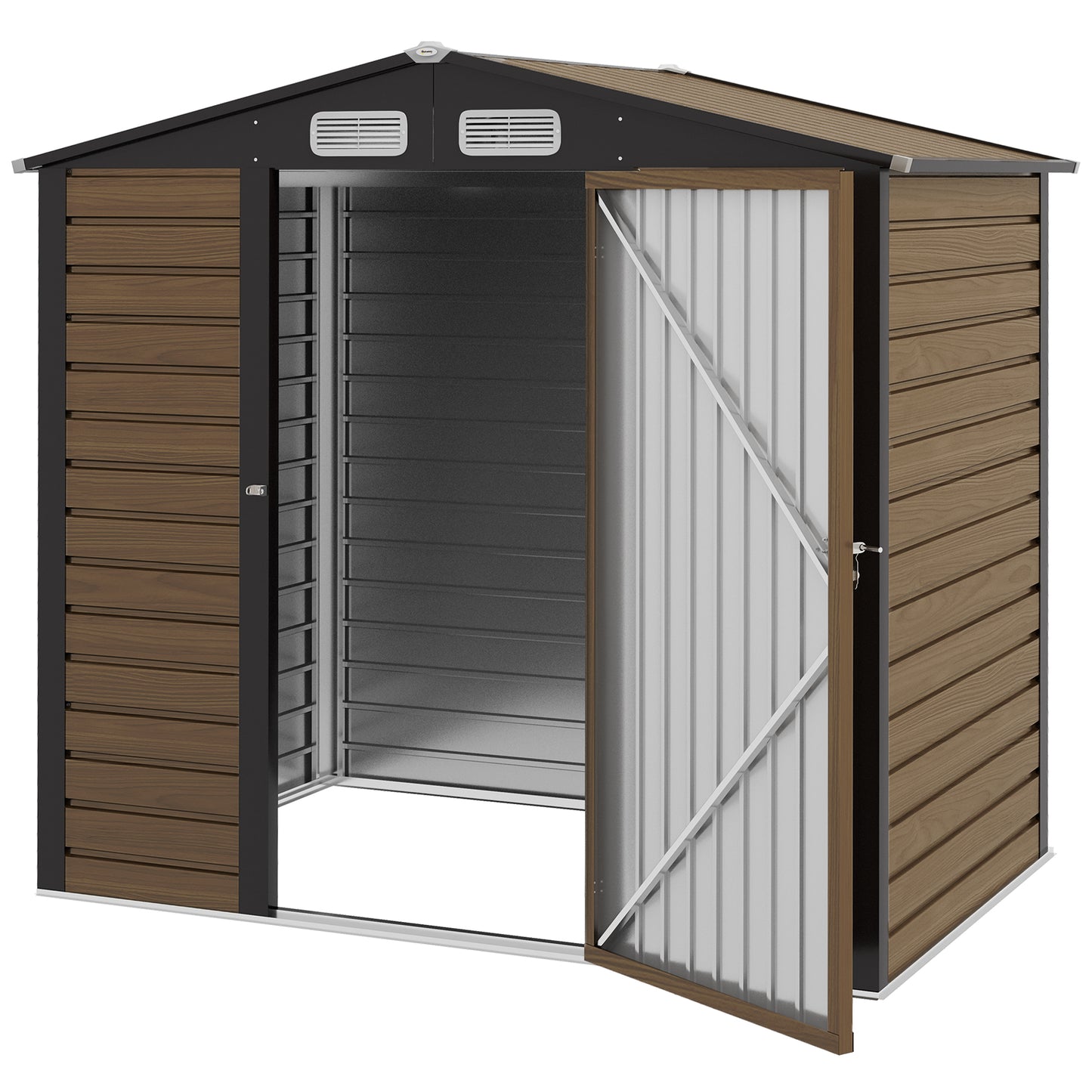 6.2 x 4.3ft Garden Metal Shed with Vent for Garden, Patio, Oak