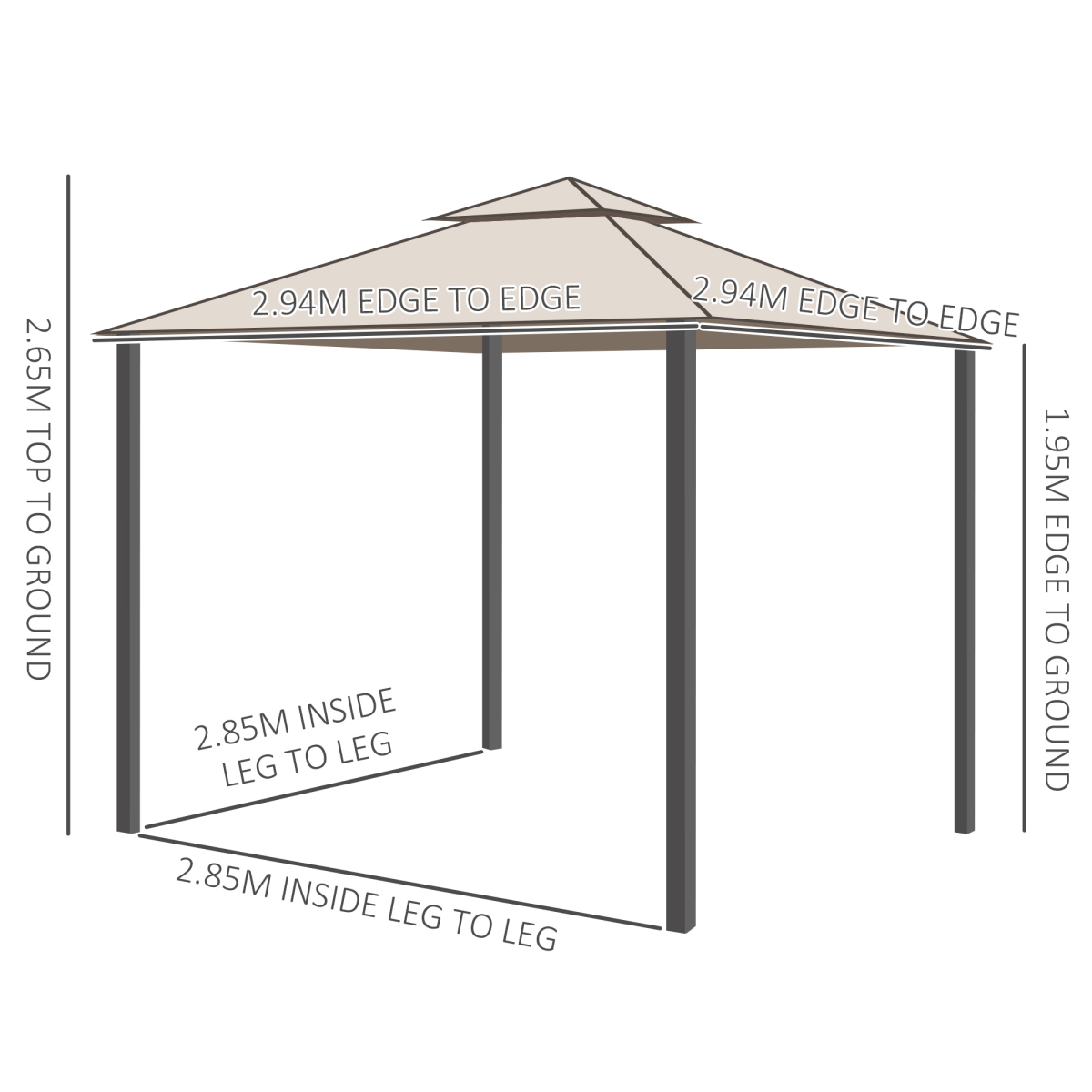 Outdoor Gazebo, 2-tier Roof W/Netting, 295L x 295W x 263Hcm-Taupe
