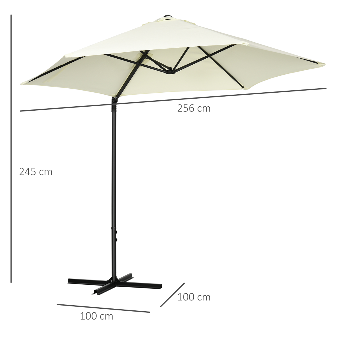 2.5M Garden Cantilever Parasol W/ 360 Rotation and Cross Base, Beige