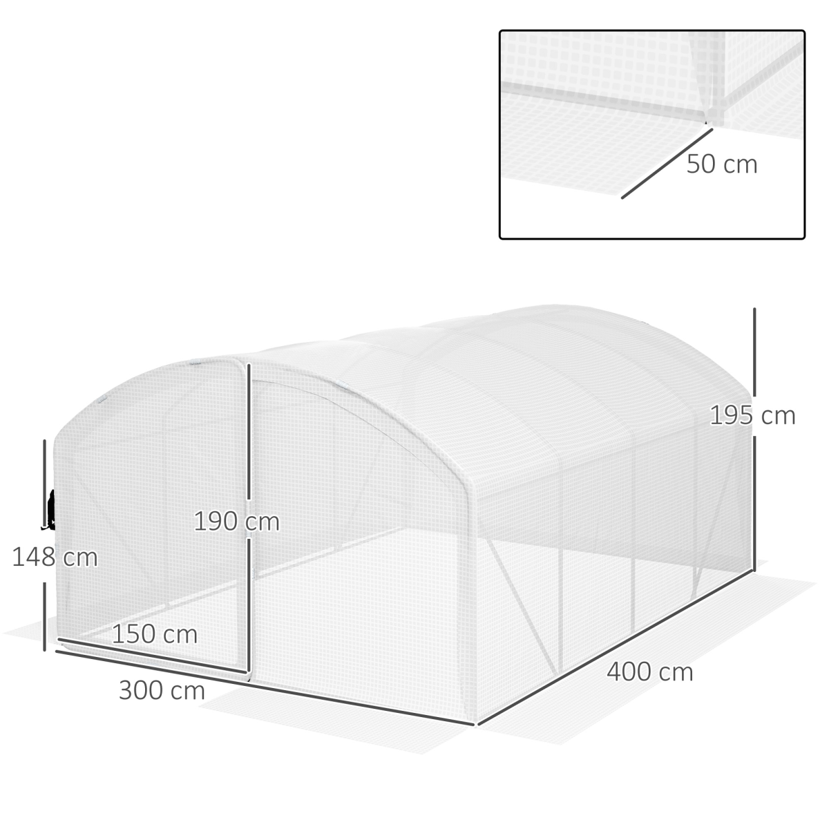 4 x 3 x 2m Polytunnel Greenhouse with Door, UV-resistant PE Cover