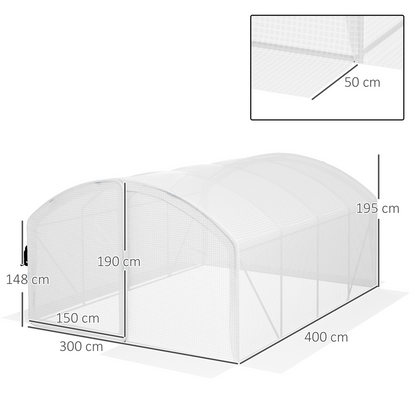 4 x 3 x 2m Polytunnel Greenhouse with Door, UV-resistant PE Cover
