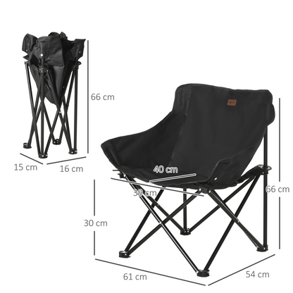 Folding Camping Chair with Carrying Bag and Storage Pocket, Black