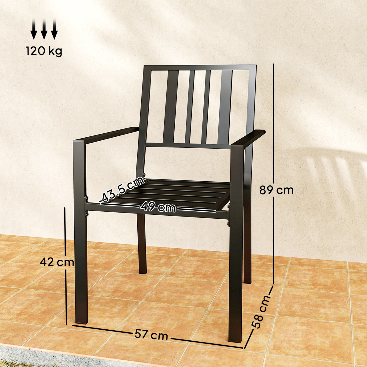 4 PCs Stackable Outdoor Garden Chairs with Metal Slatted Design, Black