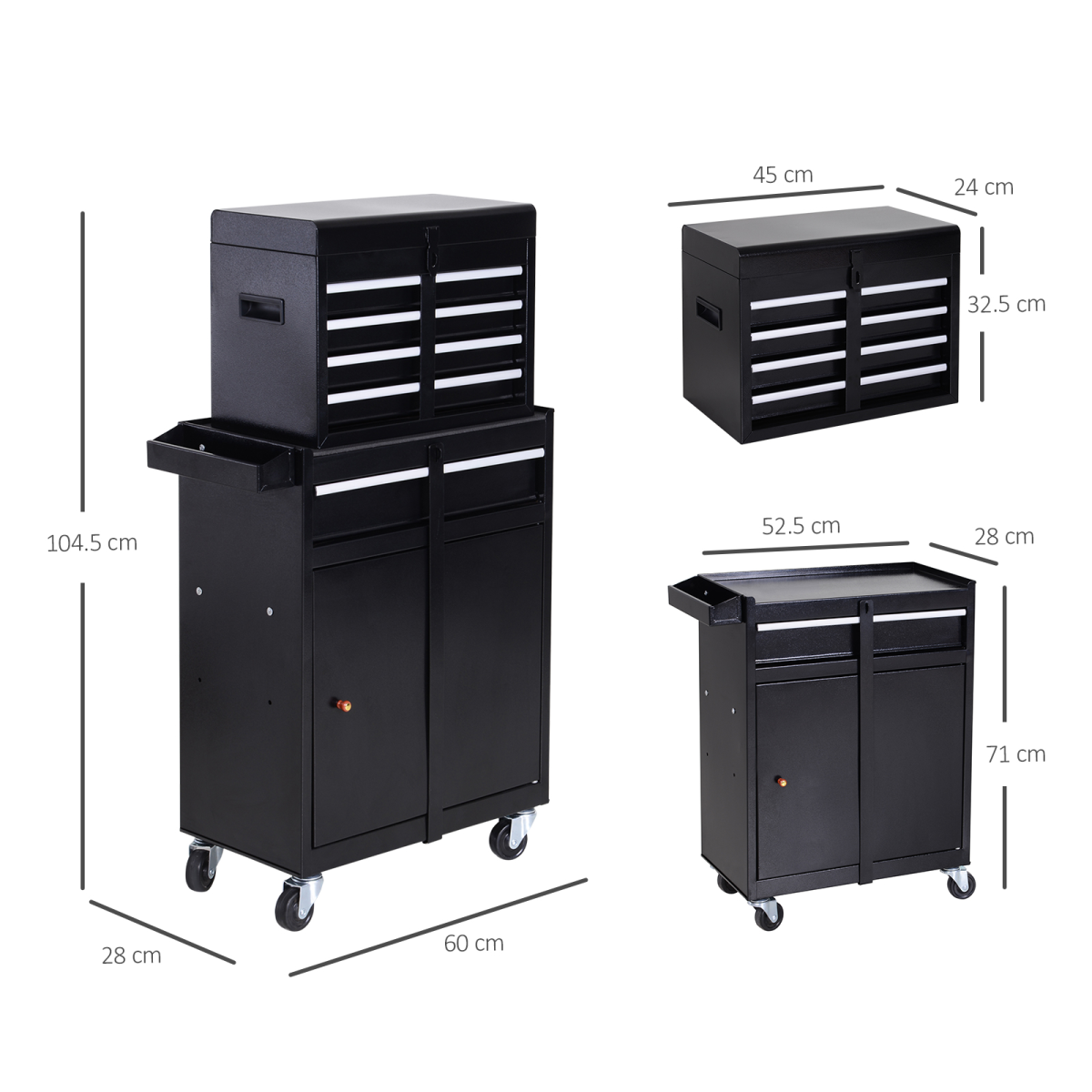 Steel 4-Drawer Duo-Door Rolling Tool Cabinet Tool Chest On Wheels Black
