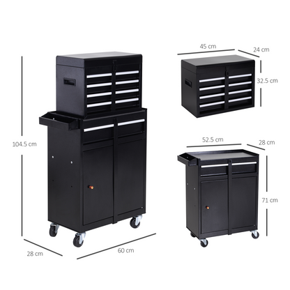 Steel 4-Drawer Duo-Door Rolling Tool Cabinet Tool Chest On Wheels Black