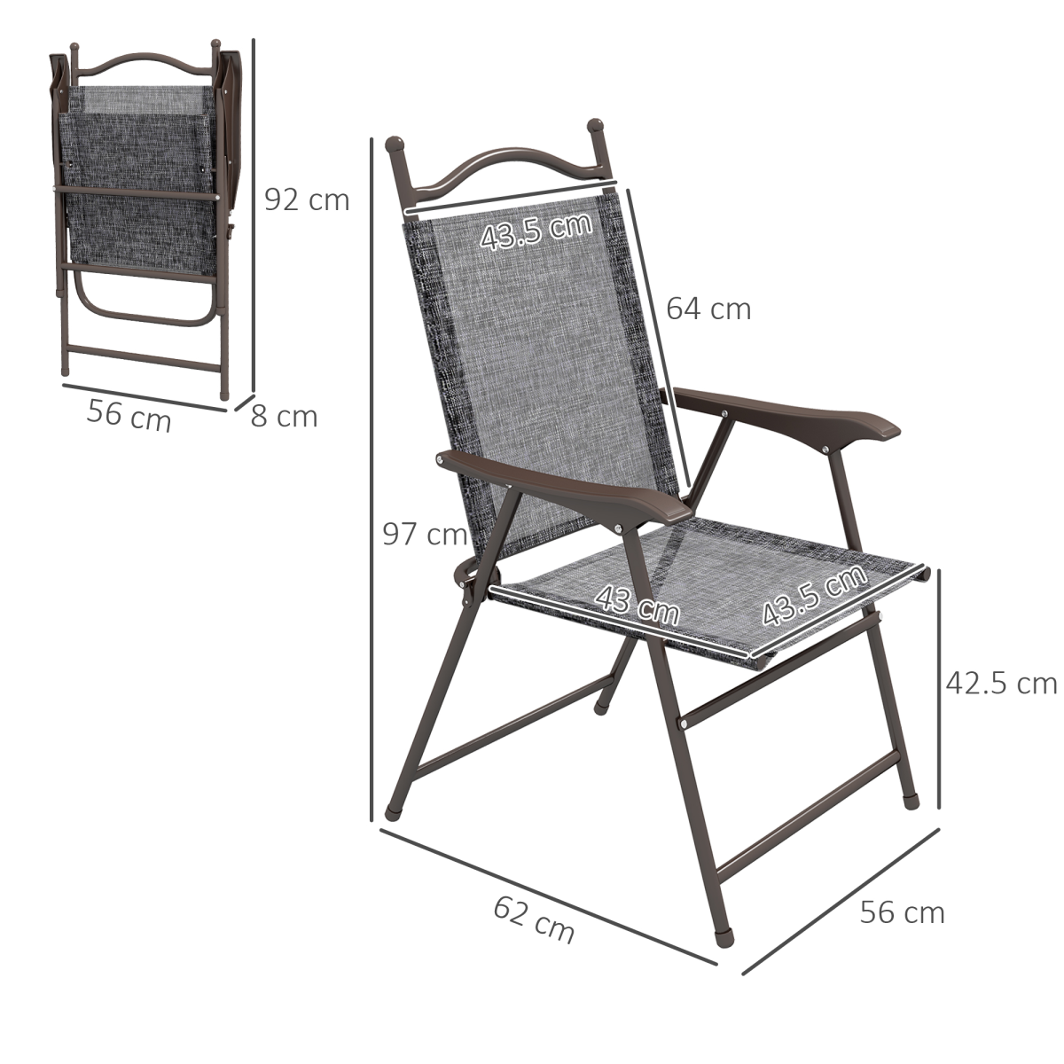 Folding Chairs Set with Armrest, Breathable Mesh Fabric Seat, Grey