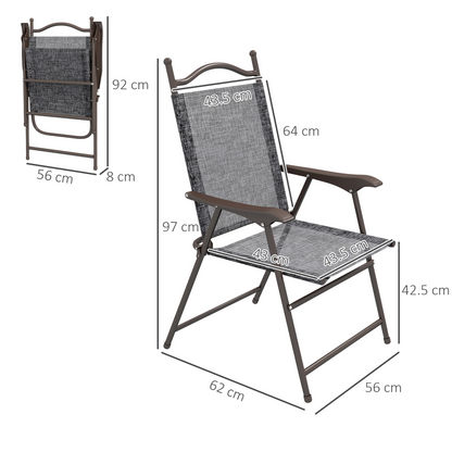Folding Chairs Set with Armrest, Breathable Mesh Fabric Seat, Grey