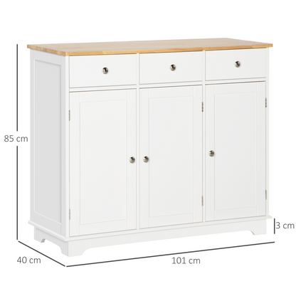 Sideboard with Rubberwood Top, Buffet Drawers and Adjustable Shelves