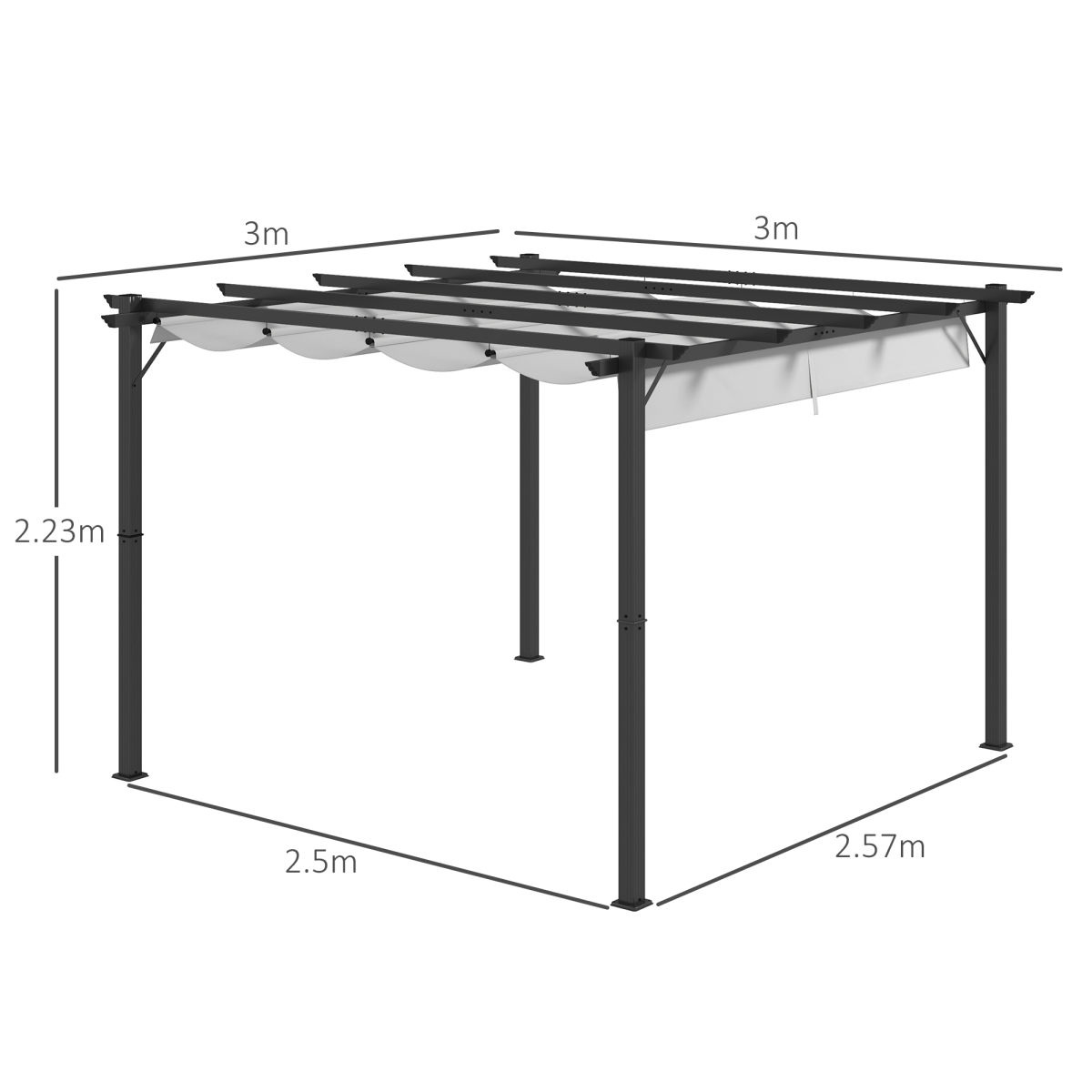 3x3(m) Pergola Gazebo Sun Shade Shelter Aluminium Garden Canopy, Grey