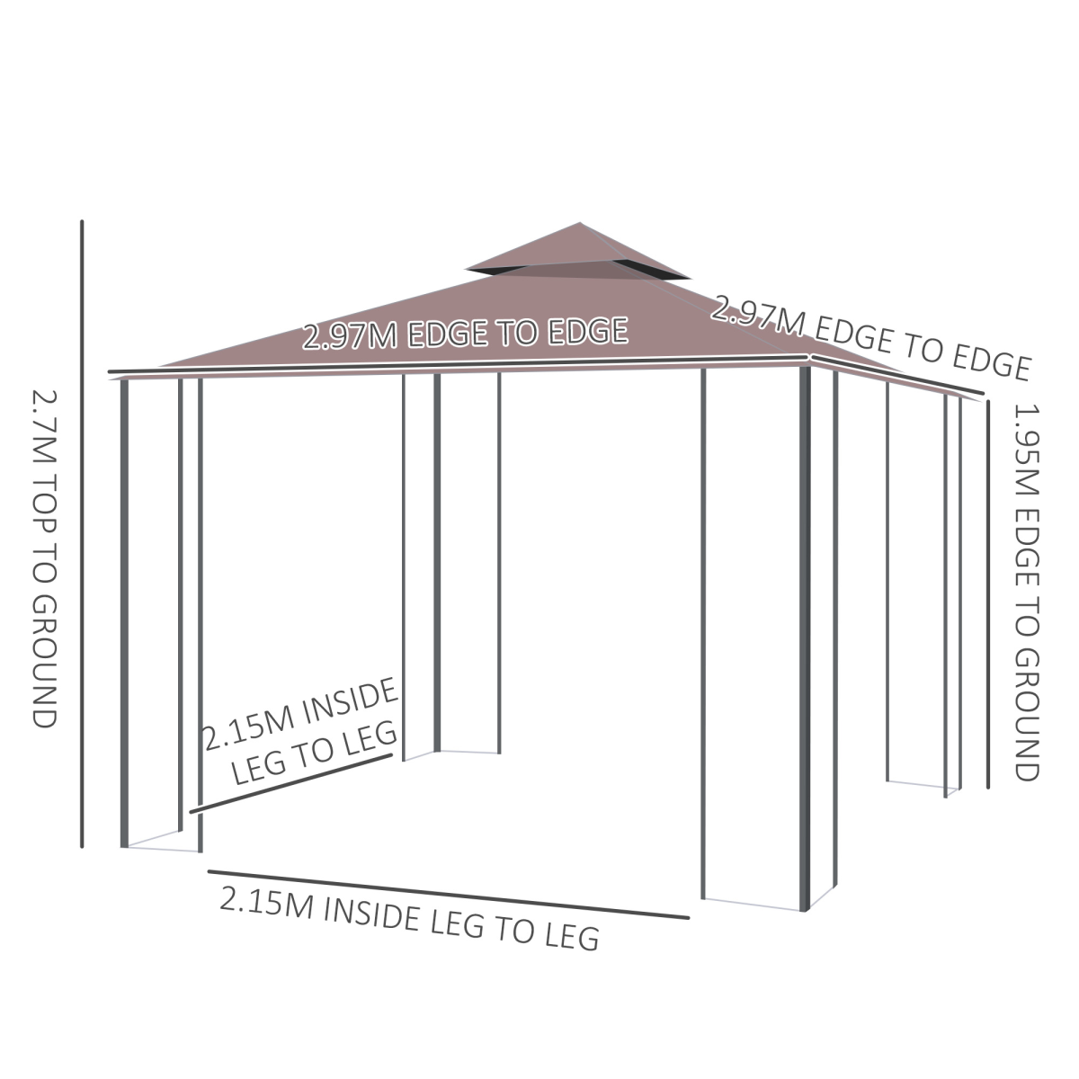 3x3m Gazebo Marquee Metal Party Tent Canopy Pavillion  Steel Frame