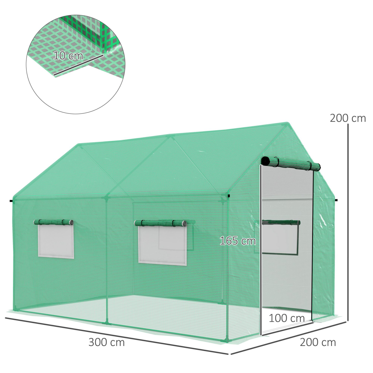 Tunnel Greenhouse W/ UV-resistant PE Cover, Wide Door, 2 x 3(m), Green