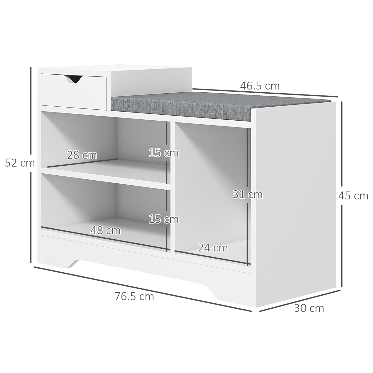 Upholstered Entryway Shoe Bench with Storage Drawer Open Shelf White