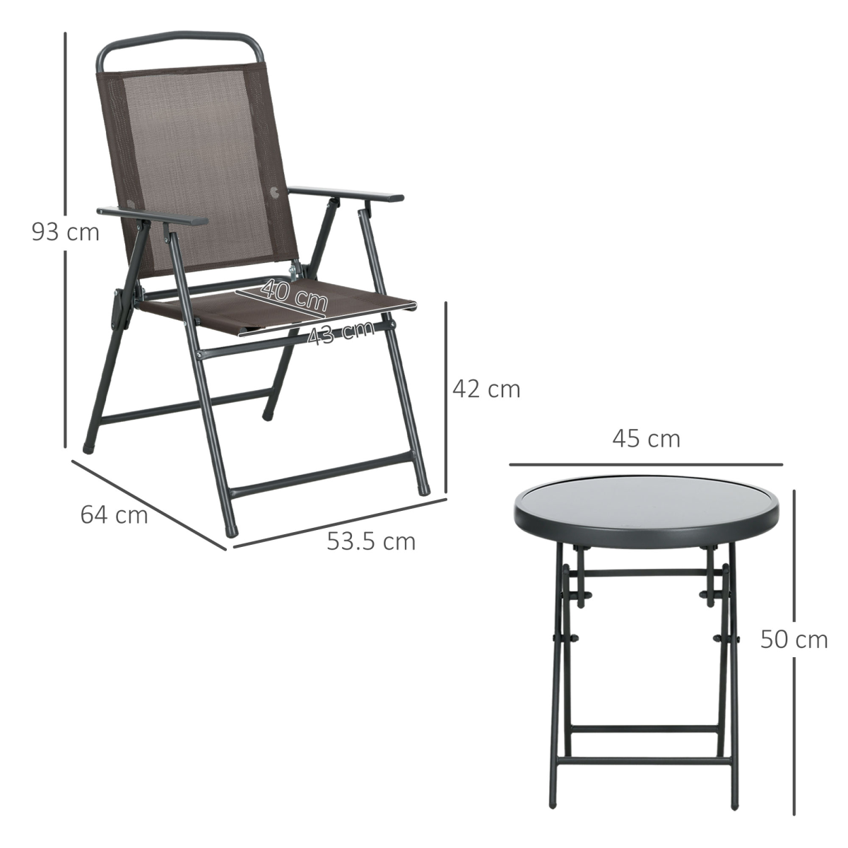 Patio Bistro Set Folding Chairs & Coffee Table for Balcony, Brown