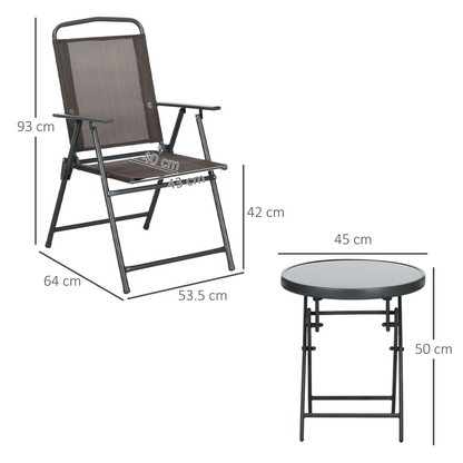 Patio Bistro Set Folding Chairs & Coffee Table for Balcony, Brown