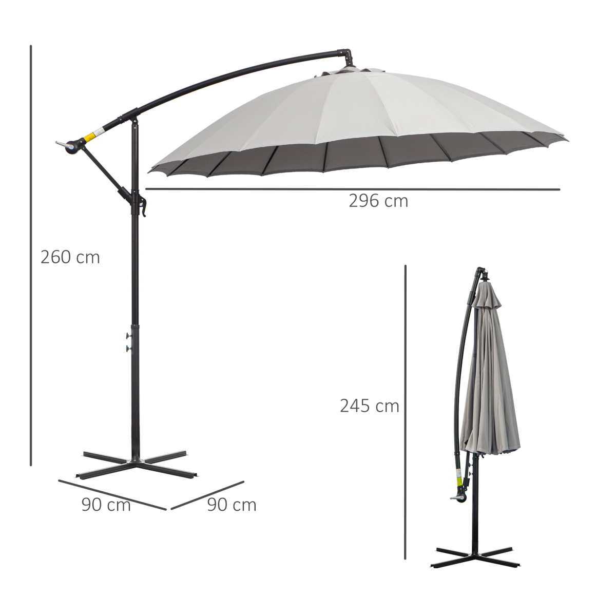 3(m) Cantilever Shanghai Parasol w/ Crank Handle, Cross Base, Grey Outsunny