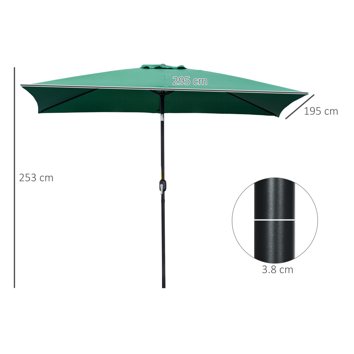 3x2m Patio Parasol Canopy Tilt Crank 6 Ribs Sun Shade Garden Green
