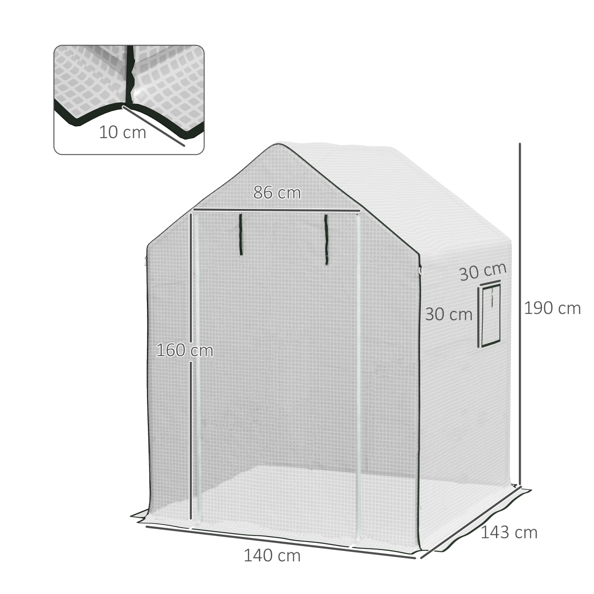 Walk-in Greenhouse Cover Replacement with Door and Mesh Windows, White