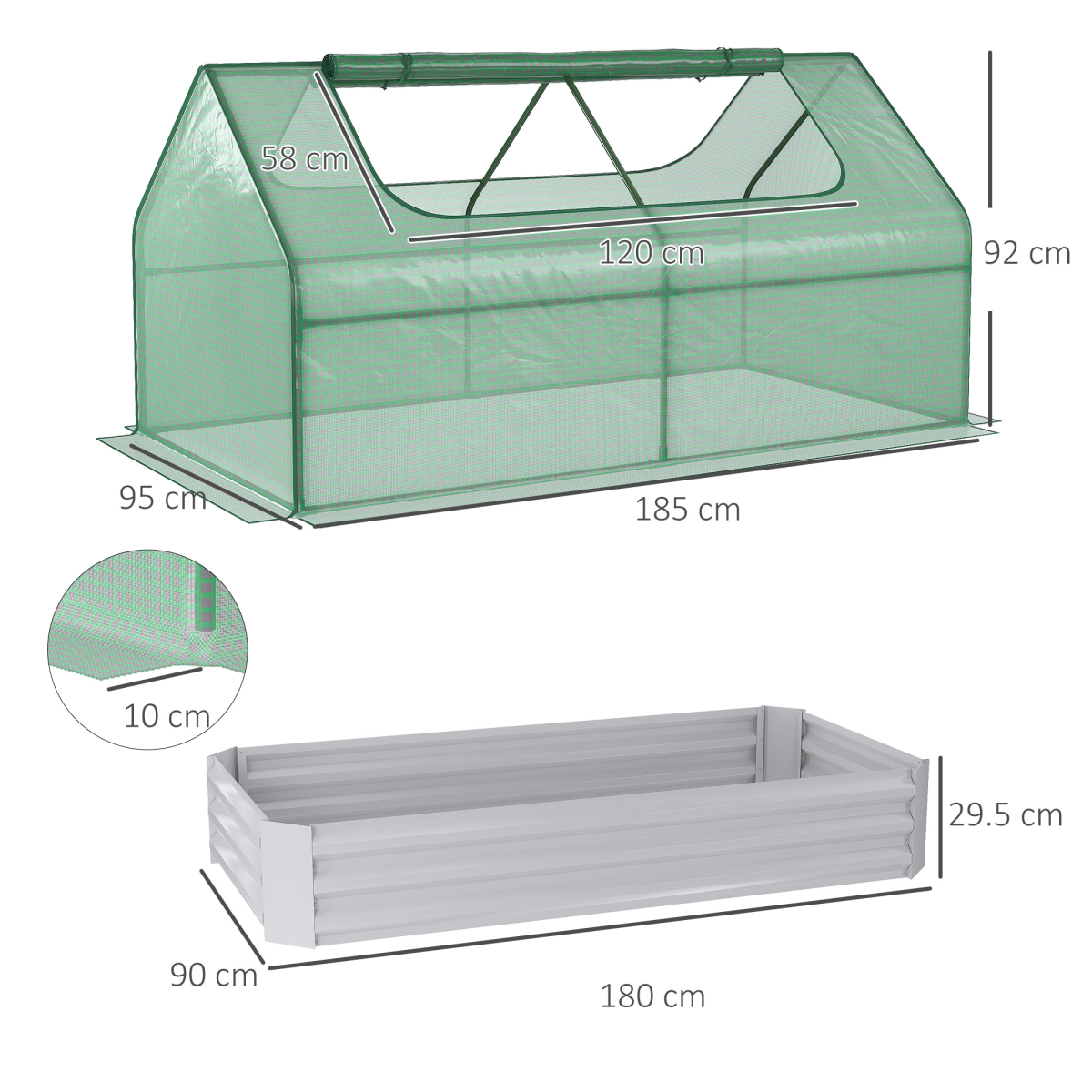 Raised Garden Bed Planter Box with Greenhouse, Large Window, Green