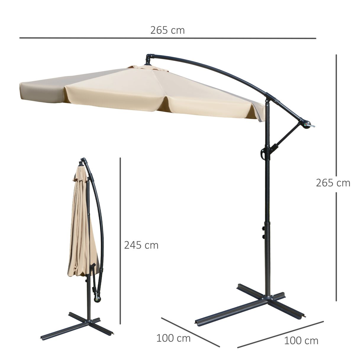 2.7m Garden Cantilever Banana Parasol Sun Shade w/ Crank, Light Brown