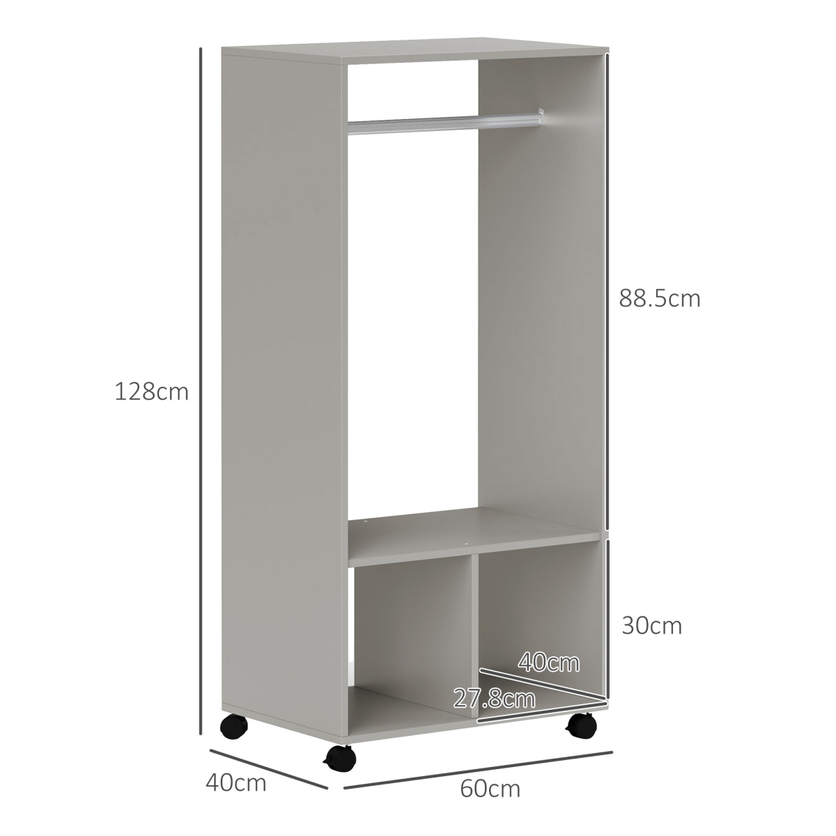 Open Wardrobe Clothes Rail Bedroom Clothes Storage Rod Shelves Grey
