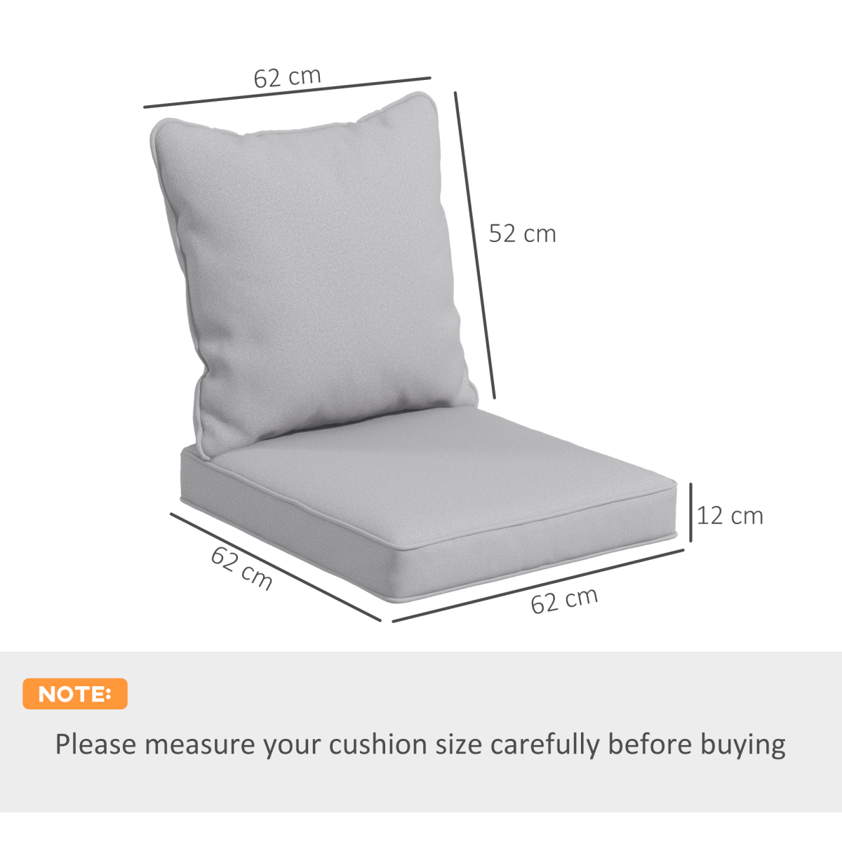 One-piece Outdoor Back and Seat Cushion for Garden, Light Grey