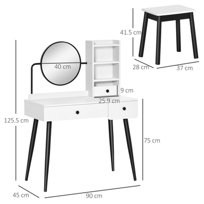 Dressing Table Set with Stool White 90 x 45 x 125.5cm