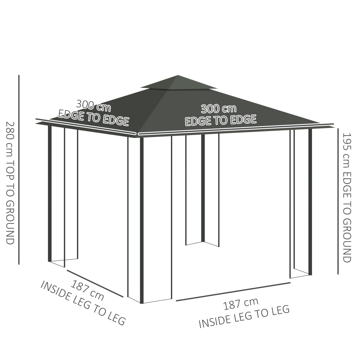 3 x 3(m)  Garden Gazebo Marquee Tent Canopy Shelter Pavilion Grey