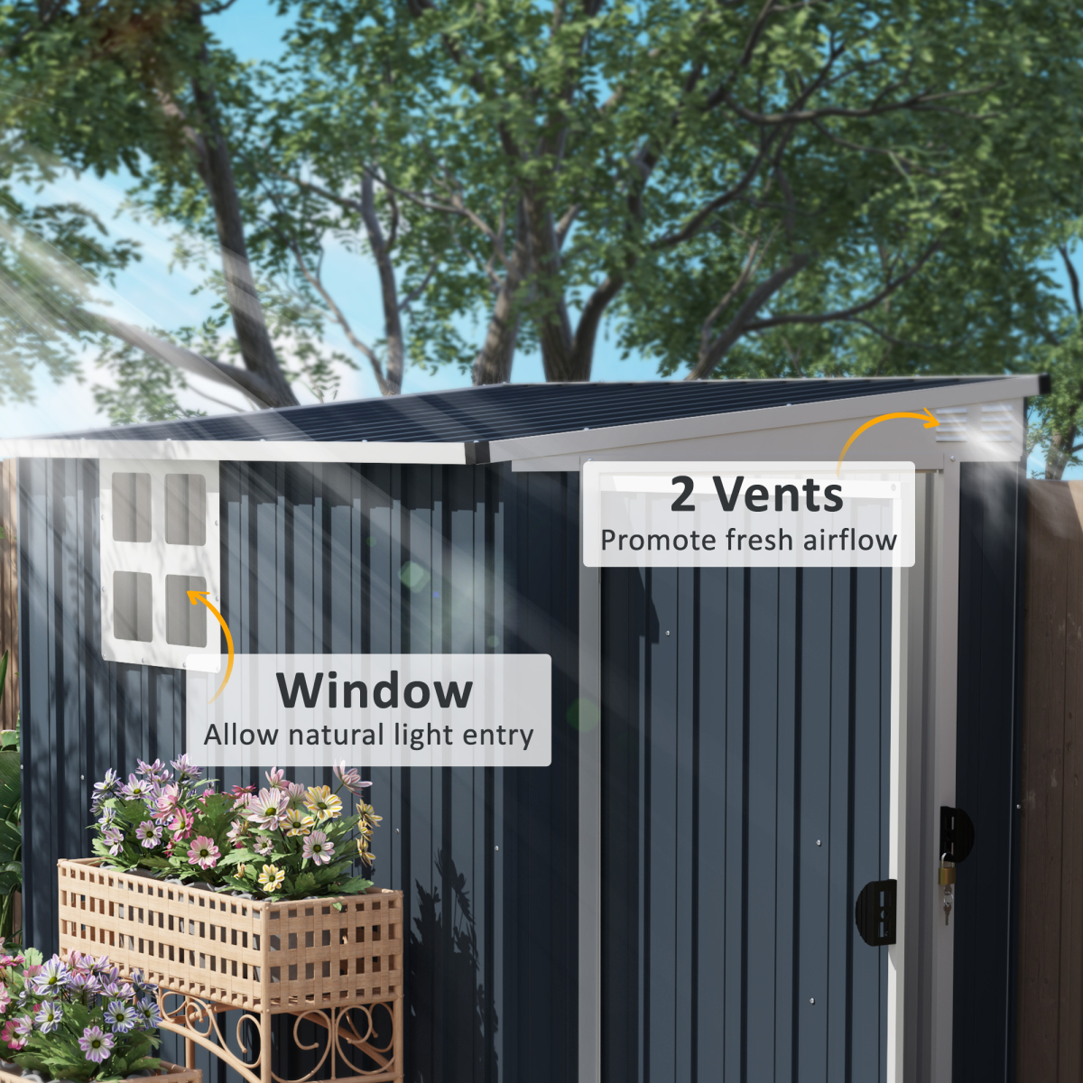 4 x 6ft Outdoor Garden Storage Shed with Window, Dark Grey